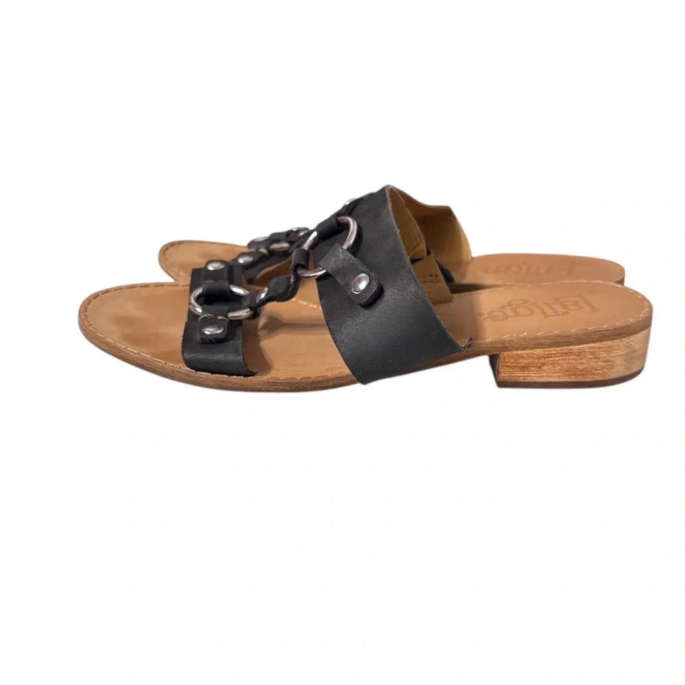 Latigo Rush Black Leather Women's Sandals Block Heel Slip-On Leather Sandals